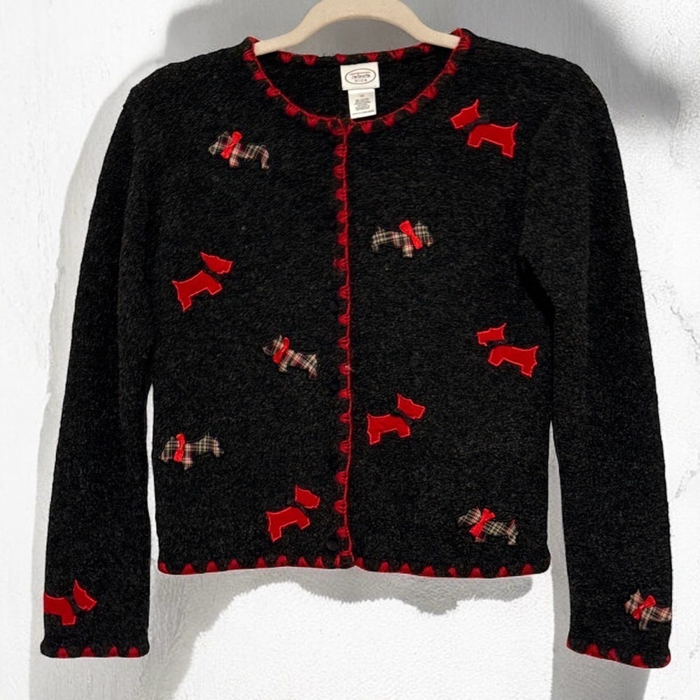 Talbots Kids Black Scottie Dog Button-Up Sweater – Size 10